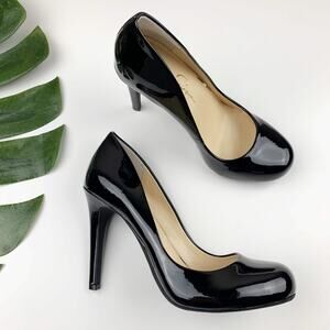 Jessica Simpson Calie Heels Faux Black Patent Leather Pumps Women's 7W Wide